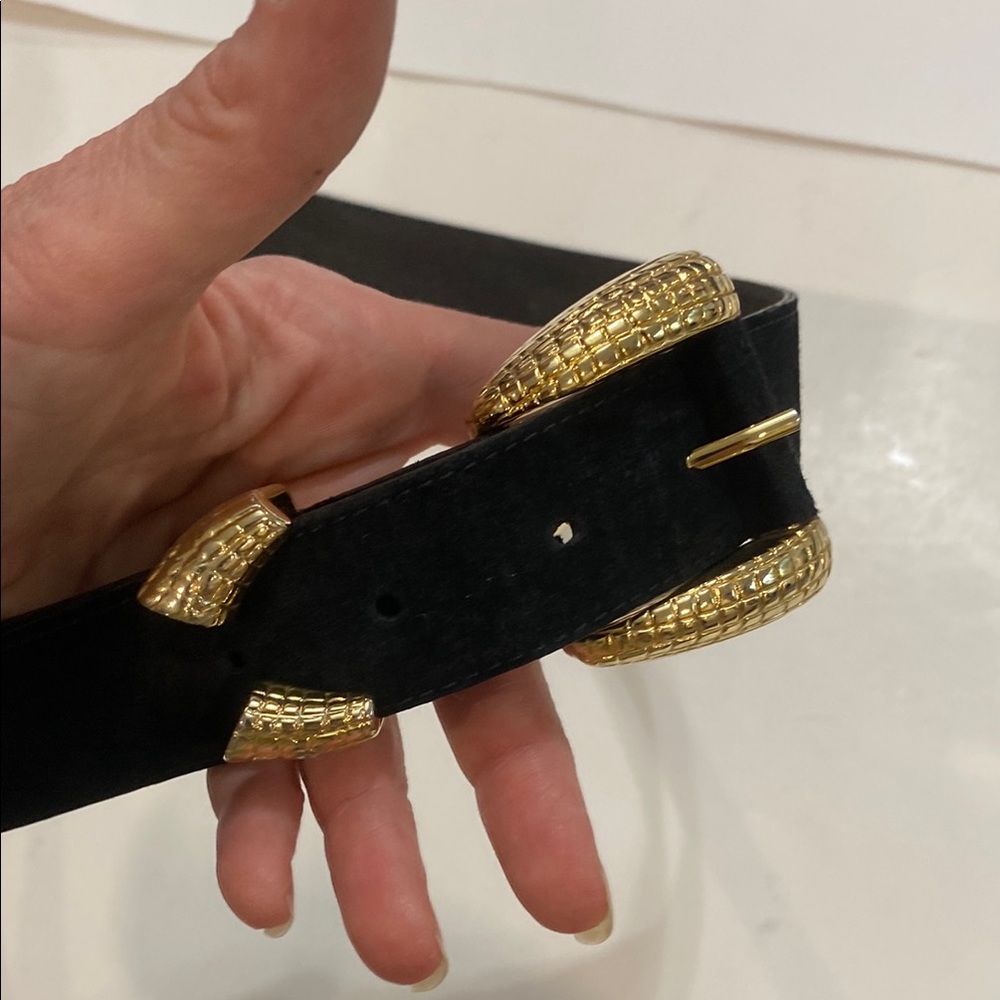 Black Suede Belt with Gold Buckle - Women's Accessory - Picture 11 of 13